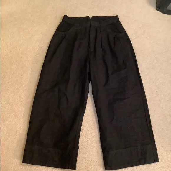 New Free People Sweet Talk Black Wide Leg Chino Pants Cotton & Linen Sz 8 Medium - Picture 3 of 16